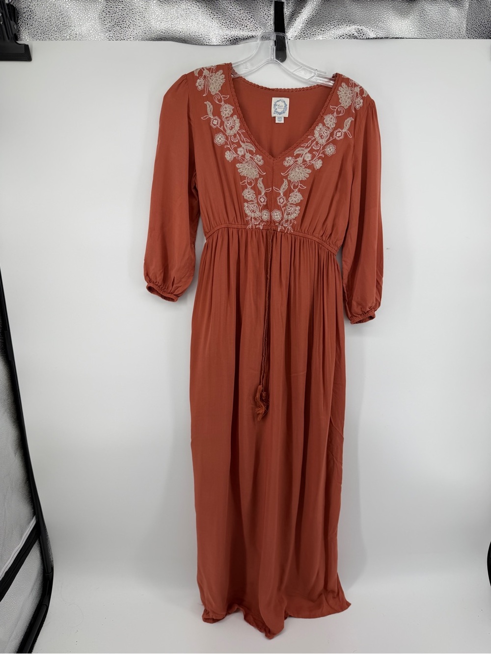 Blue Rain Cottagecore Whimsigoth Folklore Boho Embroidered Maxi Dress XXS